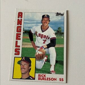 Topps Angels Baseball Card with Red and White. Rick Burleson